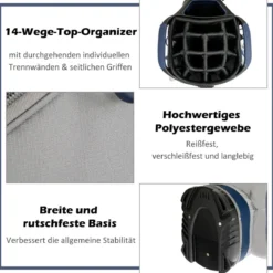 Leichte & Tragbare Golftasche mit 14 Trennwänden in Voller Länge Marine + Grau