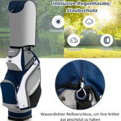 Leichte & Tragbare Golftasche mit 14 Trennwänden in Voller Länge Marine + Grau
