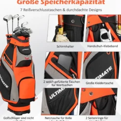 Leichte & Tragbare Golftasche mit 14 Trennwänden in Voller Länge Schwarz + Rot