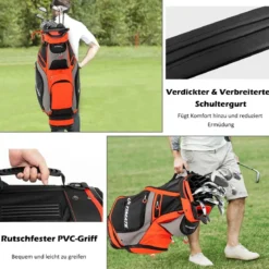 Leichte & Tragbare Golftasche mit 14 Trennwänden in Voller Länge Schwarz + Rot