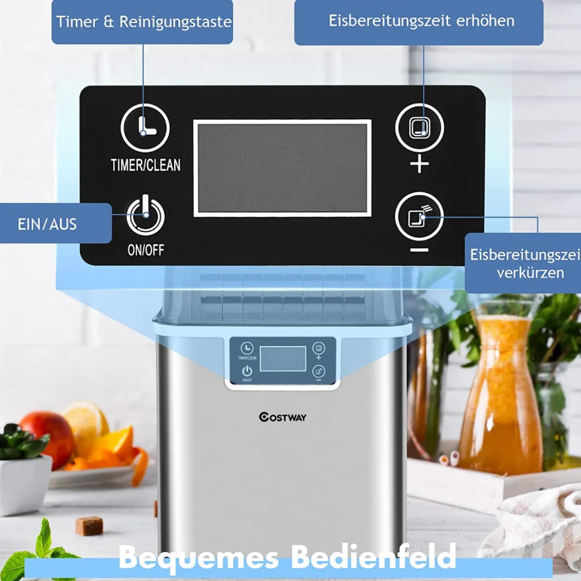 3,2 L Eiswürfelmaschine Eismaschine mit einem Oberen Einlassloch 25 x 36 x 38 cm Silber