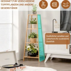 Leiter-Pflanzenregal 4-Stöckiges Bambus-Blumenregal 37 x 34 x 99 cm Natur