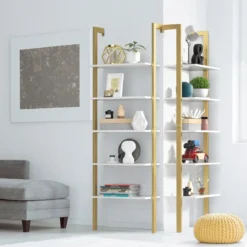 Leiterregal mit 5 Ebenen & Metallrahmen Standregal Bücherregal 61 x 30 x 183 cm Golden