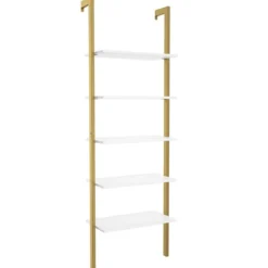 Leiterregal mit 5 Ebenen & Metallrahmen Standregal Bücherregal 61 x 30 x 183 cm Golden