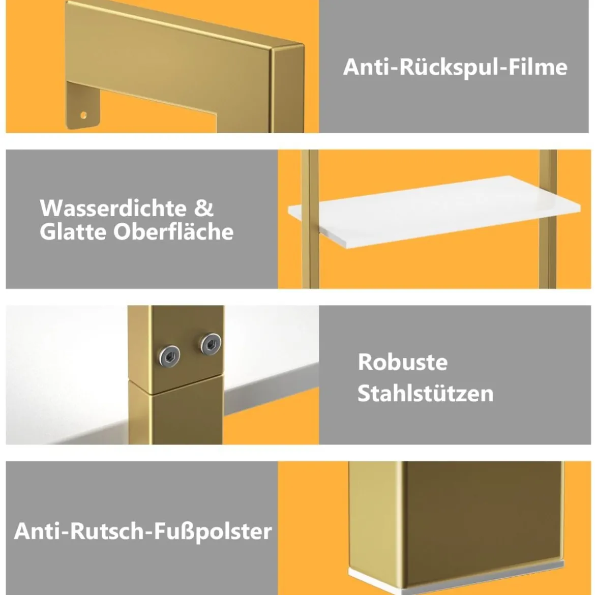 Leiterregal mit 5 Ebenen & Metallrahmen Standregal Bücherregal 61 x 30 x 183 cm Golden