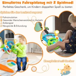 Lenkrad-Spielzeug Interaktives Fahrspielzeug mit Hocker & Licht & Musik & Megaphon
