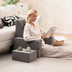Lesekissen für Bett & Sofa Bücherkissen mit Getränkehalter Ergonomisches Rückenkissen Grau