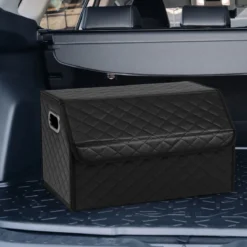 35L Faltbarer Auto-Kofferraum-Organizer aus Leder mit Deckel & Flexibler Trennwand Gesteppt