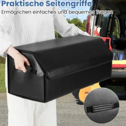 51L Faltbarer Auto-Kofferraum-Organizer aus Leder mit Deckel & Flexibler Trennwand Glatt