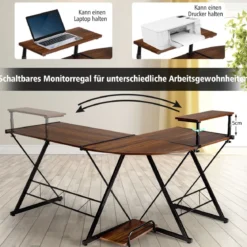 L-Form Computertisch Schreibtisch Bürotisch Ecktisch Winkelschreibtisch Walnuss