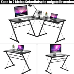 L-Form Schreibtisch Computertisch Winkelschreibtisch Arbeitstisch Schwarz