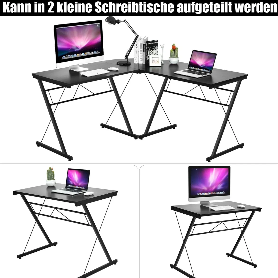 L-Form Schreibtisch Computertisch Winkelschreibtisch Arbeitstisch Schwarz