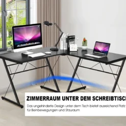 L-Form Schreibtisch Computertisch Winkelschreibtisch Arbeitstisch Schwarz