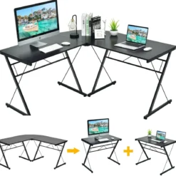 L-Form Schreibtisch Computertisch Winkelschreibtisch Arbeitstisch Schwarz