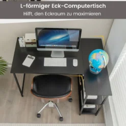 L-Form Schreibtisch Eck-Computertisch mit Ablagefächern Bürotisch 120 x 88 x 74,5 cm Schwarz