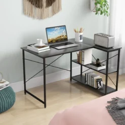 L-Form Schreibtisch Eck-Computertisch mit Ablagefächern Bürotisch 120 x 88 x 74,5 cm Schwarz