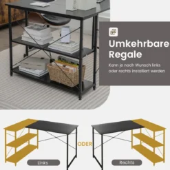 L-Form Schreibtisch Eck-Computertisch mit Ablagefächern Bürotisch 120 x 88 x 74,5 cm Schwarz