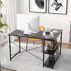 L-Form Schreibtisch Eck-Computertisch mit Ablagefächern Bürotisch 120 x 88 x 74,5 cm Schwarz
