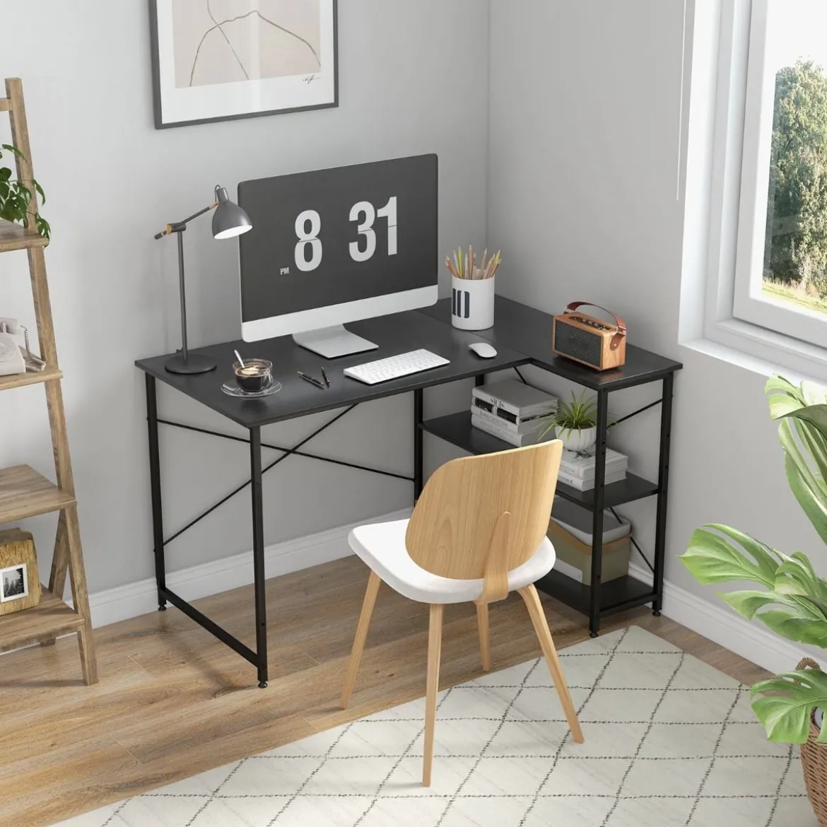 L-Form Schreibtisch Eck-Computertisch mit Ablagefächern Bürotisch 120 x 88 x 74,5 cm Schwarz
