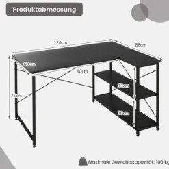 L-Form Schreibtisch Eck-Computertisch mit Ablagefächern Bürotisch 120 x 88 x 74,5 cm Schwarz