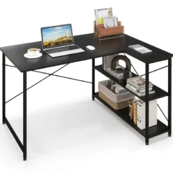 L-Form Schreibtisch Eck-Computertisch mit Ablagefächern Bürotisch 120 x 88 x 74,5 cm Schwarz