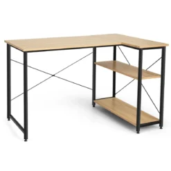 L-Form Schreibtisch Eck-Computertisch mit Ablagefächern Bürotisch 120 x 88 x 74,5 cm Natur