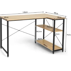 L-Form Schreibtisch Eck-Computertisch mit Ablagefächern Bürotisch 120 x 88 x 74,5 cm Natur