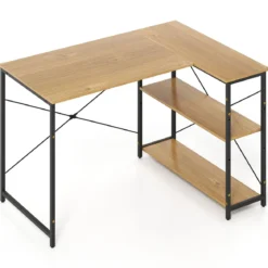 L-förmiger Computer Desk umkehrbarer Eckschreibtisch mit verstellbarem Regal platzsparender Schreib- und Studiertisch Natur