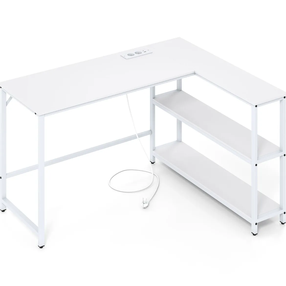 L-förmiger Schreibtisch Computertisch mit Ladestation & Ablagefächern moderner Gamingtisch Weiß