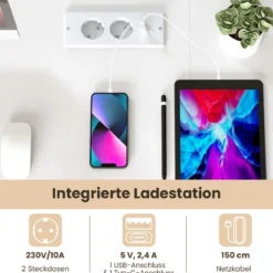 L-förmiger Schreibtisch Computertisch mit Ladestation & Ablagefächern moderner Gamingtisch Weiß