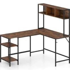 L-förmiger Schreibtisch mit Bücherregal Eckschreibtisch Gaming Tisch Computertisch Rustikal Braun