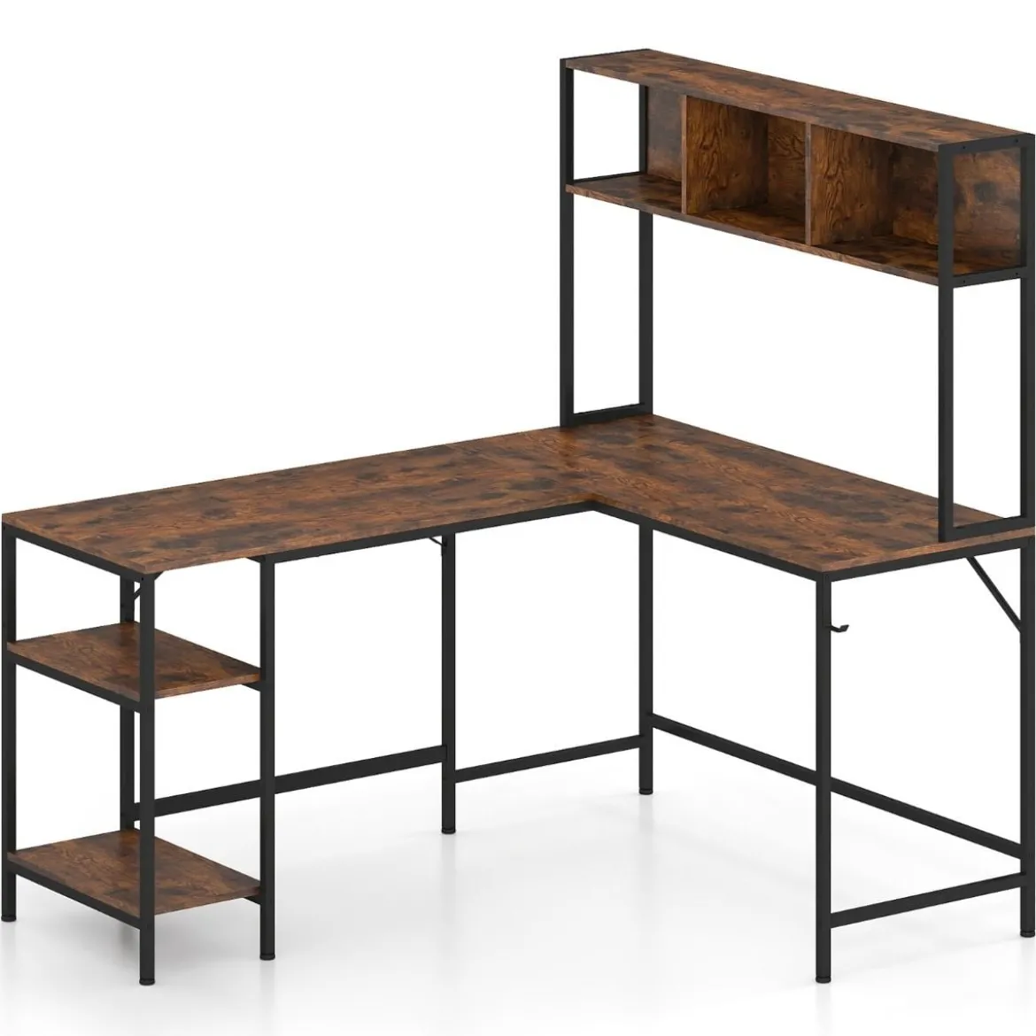 L-förmiger Schreibtisch mit Bücherregal Eckschreibtisch Gaming Tisch Computertisch Rustikal Braun