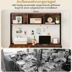 L-förmiger Schreibtisch mit Bücherregal Eckschreibtisch Gaming Tisch Computertisch Rustikal Braun