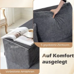 L-förmiges Modulsofa für 4 Personen mit Chaiselongue bis 600 kg Belastbar 275 x 177 x 58 cm Grau