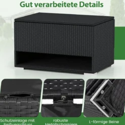 186L Gartenbox mit Schuhregal & Schutzliner & Deckel Polyrattan Auflagenbox Kissenbox Schwarz