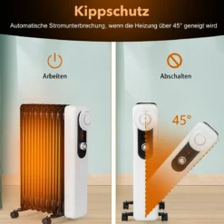 Ölgefüllter Heizkörper mit 3 Heizstufen Einstellbarem Thermostat 42 x 24 x 62 cm Schwarz
