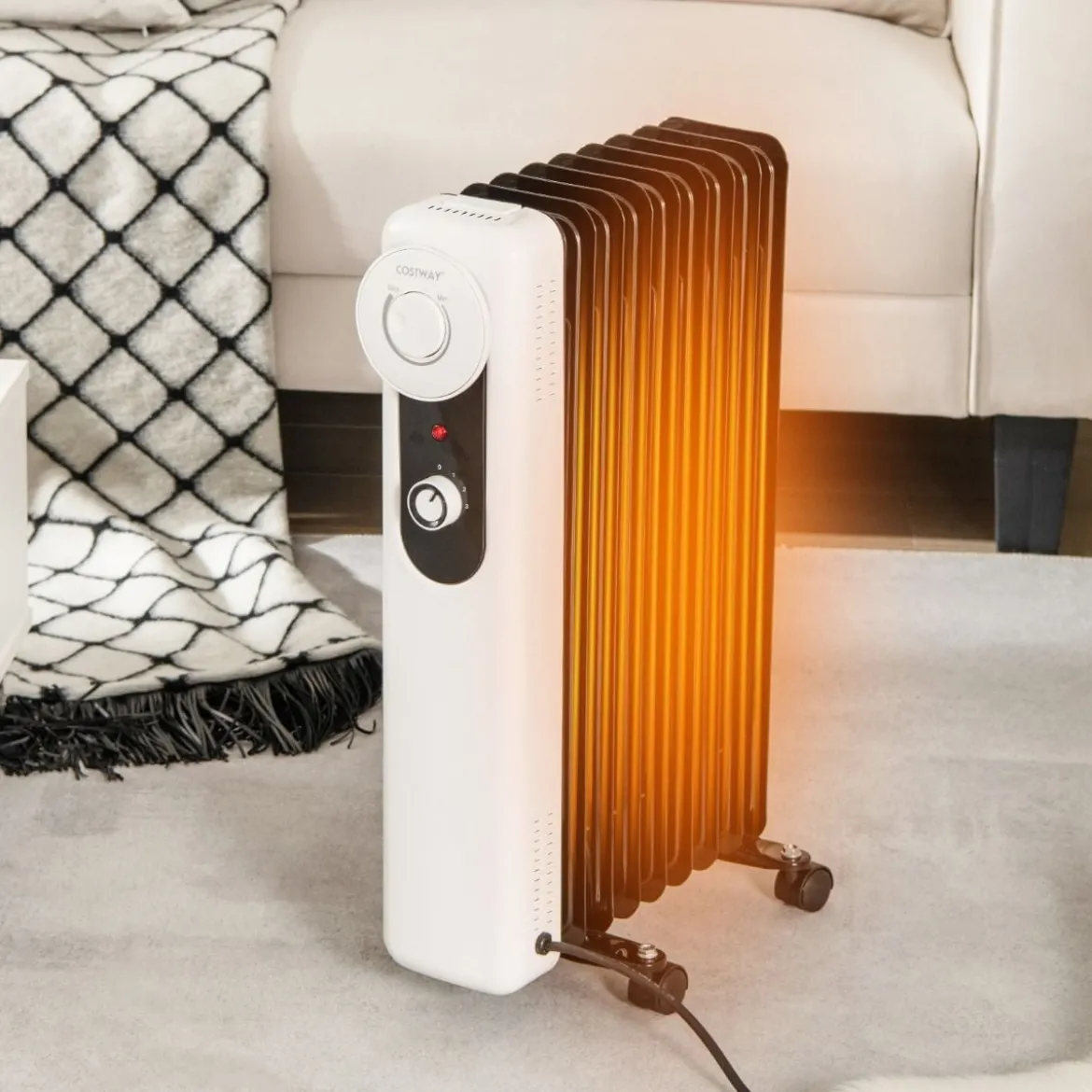 Ölgefüllter Heizkörper mit 3 Heizstufen Einstellbarem Thermostat 42 x 24 x 62 cm Schwarz