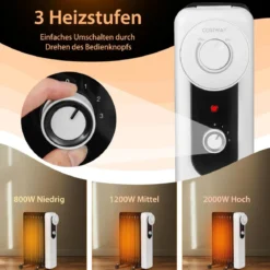 Ölgefüllter Heizkörper mit 3 Heizstufen Einstellbarem Thermostat 42 x 24 x 62 cm Schwarz