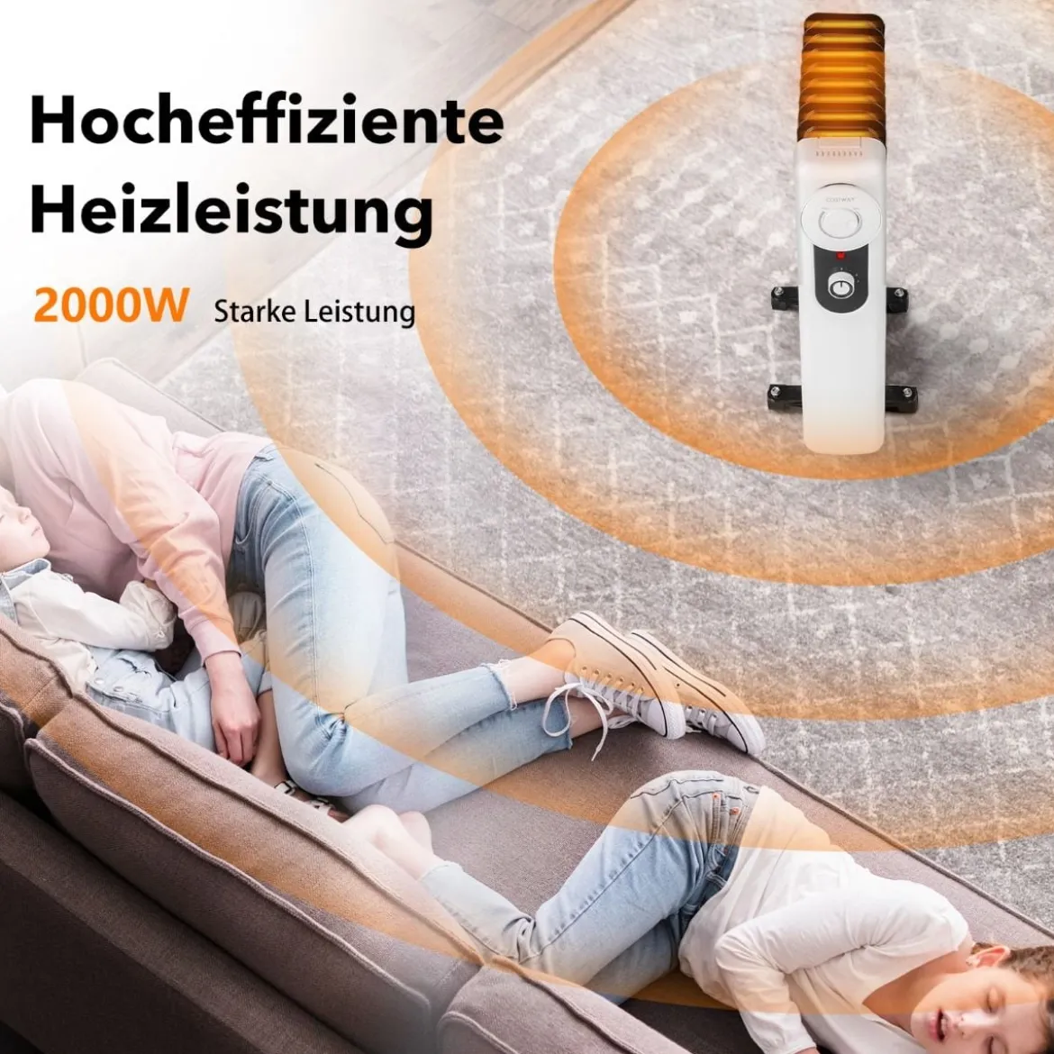 Ölgefüllter Heizkörper mit 3 Heizstufen Einstellbarem Thermostat 42 x 24 x 62 cm Schwarz