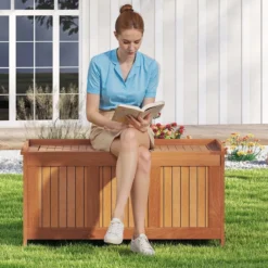 220L Holz Gartenbox mit Deckel Holztruhe bis 150 kg Belastbar Auflagenbox Aufbewahrungsbox