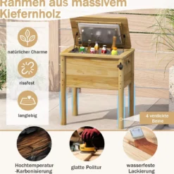 51 L Holz Getränkekühler mit 3 Griffen & Flaschenöffner Terrassenkühler Rustikale Eistruhe