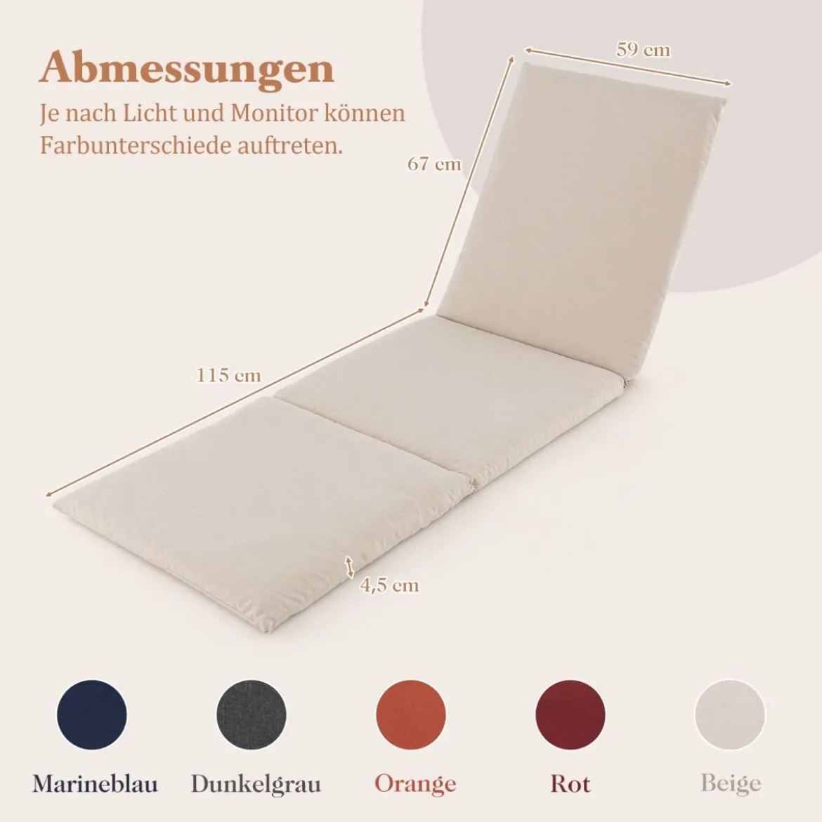 Liegenauflage Auflage für Sonnenliege Polsterauflage für Gartenliege 82 x 59 x 4,5 cm Beige