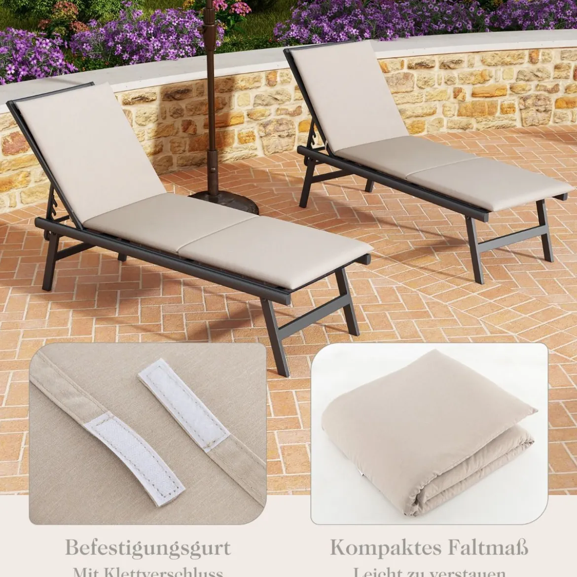 Liegenauflage Auflage für Sonnenliege Polsterauflage für Gartenliege 82 x 59 x 4,5 cm Beige