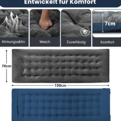Liegenauflagen 190 x 70 x 7 cm dickes Liegestuhl-Kissen mit 4 Befestigungsbändern Bett-Befestigungstasche Grau