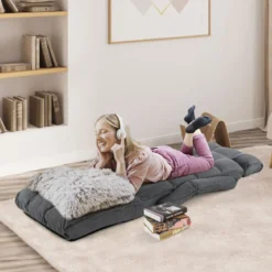Liegestuhl Klappbares Schlafsofa mit 6 Verstellbaren Positionen 72 x 61 x 46,5 cm Dunkelgrau
