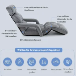 Liegestuhl Klappbares Schlafsofa mit 6 Verstellbaren Positionen 72 x 61 x 46,5 cm Grau