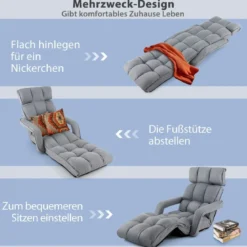 Liegestuhl Klappbares Schlafsofa mit 6 Verstellbaren Positionen 72 x 61 x 46,5 cm Grau