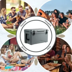 47L Isolierbox Kühlbox tragbar Wärmebehälter mit Flaschenöffner und Abflusssystem 69 x 37 x 42 cm Grau