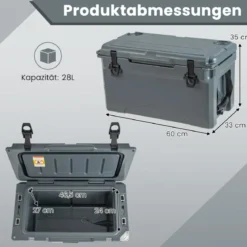 28L Isolierbox mit Flaschenöffner & Griff Tragbare Kühlbox Wärmebehälter für Camping Grau
