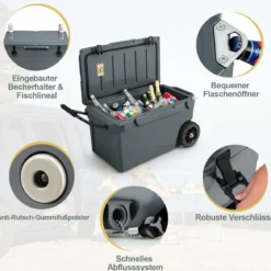 71L Isolierbox mit Flaschenöffner & Griff & Rädern Tragbare Kühlbox Wärmebehälter Grau